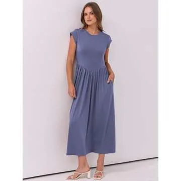 Elegant ANRABESS Cap Sleeve Maxi Dress for Women