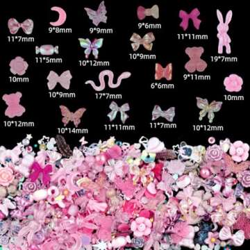 Umillars 300pcs Nail Art Charms Kit, 100pcs Resin y2k Nail Charms with 100 pcs Mixed Flatback Nail Rhinestones Pearls and 100pcs Nail Glitter Sequins for Nails DIY Manicure Supplies Accessories