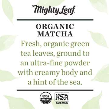 Mighty Leaf Organic Matcha Green Tea Powder, 100% Japanese Matcha, Unsweetened, 3 oz Bag