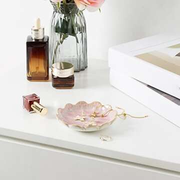 BEUNAIZER Jewelry Dish Tray, Ring Dish, Ceramic Trinket Tray, Key Bowl, Decorative Plate, for Friends Sisters Daughter Mother (pink)