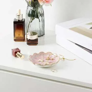 BEUNAIZER Jewelry Dish Tray, Ring Dish, Ceramic Trinket Tray, Key Bowl, Decorative Plate, for Friends Sisters Daughter Mother (pink)