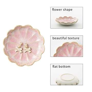 BEUNAIZER Jewelry Dish Tray, Ring Dish, Ceramic Trinket Tray, Key Bowl, Decorative Plate, for Friends Sisters Daughter Mother (pink)