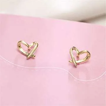 Minimalist Golden Heart Sterling Silver Earrings for Women Girls Charm Hollow Love Hearted Stud Tiny Small Cartilage Tragus Post Pin Hypoallergenic Pierced Ear Christmas Birthday Halloween Thanksgiving Jewelry Gifts