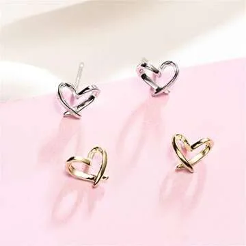 Minimalist Golden Heart Sterling Silver Earrings for Women Girls Charm Hollow Love Hearted Stud Tiny Small Cartilage Tragus Post Pin Hypoallergenic Pierced Ear Christmas Birthday Halloween Thanksgiving Jewelry Gifts