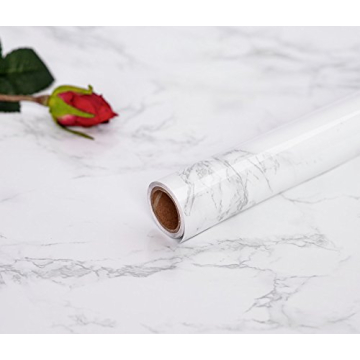 practicalWs Marble Wallpaper Granite White and Grey Paper Roll 23.6" x 118" Kitchen Countertop Cabinet Furniture is Renovated Thick PVC Easy to Remove Without Leaving Glue Upgrade