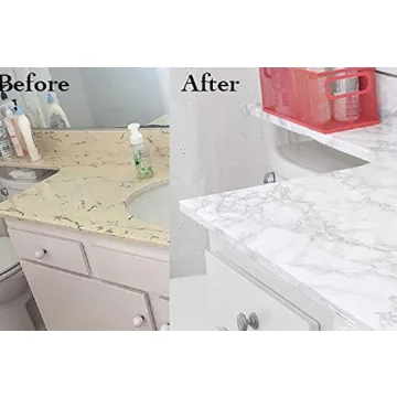 practicalWs Marble Wallpaper Granite White and Grey Paper Roll 23.6" x 118" Kitchen Countertop Cabinet Furniture is Renovated Thick PVC Easy to Remove Without Leaving Glue Upgrade
