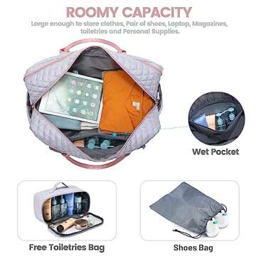 LOVEVOOK Travel Duffle Bag, Weekender Bag for Women with Toiletry Bag Carry on Overnight Bag with Laptop Compartment, Yoga Gym Bag with Wet Pocket Shoe Bag, Hospital Bag for Labor and Delivery