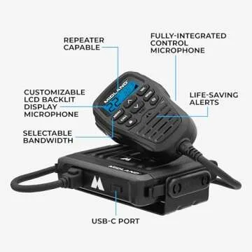 Midland – MXT275 MicroMobile® GMRS Radio – 15 watts Two-Way Radio with Integrated Control Microphone – Overland Caravanning Tractors – Detachable External Magnetic Mount Antenna - 8 Repeater Channels