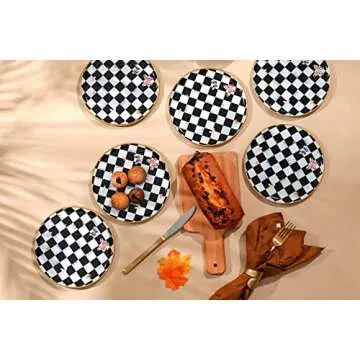 Glass Plate Set 7,8 Inch - Salad Plates | Dessert Plates - Lunch Plates - Small, Set of 6, Suitable for Snacks, Appetizer, Home, Party, Restaurant (Checkered (white-black))