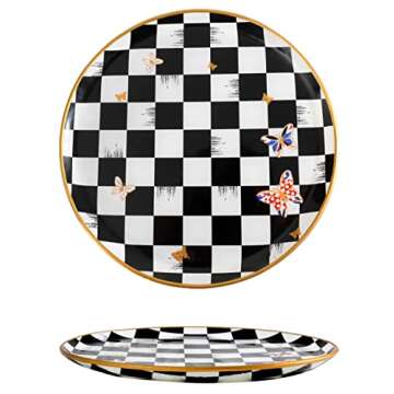 Glass Plate Set 7,8 Inch - Salad Plates | Dessert Plates - Lunch Plates - Small, Set of 6, Suitable for Snacks, Appetizer, Home, Party, Restaurant (Checkered (white-black))