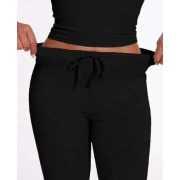 AnotherChill Women's 2 Piece Lounge Sets Straight Leg Pants Set Short Sleeve Crop T-shirt Casual Outfits Comfy Loungewear (Black, Large)