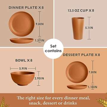 Teivio 32-Piece Kitchen Plastic Wheat Straw Dinnerware Set, Service for 8, Dinner Plates, Dessert Pl...