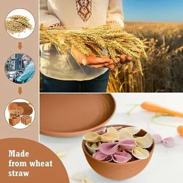 Teivio 32-Piece Kitchen Plastic Wheat Straw Dinnerware Set, Service for 8, Dinner Plates, Dessert Plate, Cereal Bowls, Cups, Unbreakable Colorful Plastic Outdoor Camping Dishes, Saddle Brown