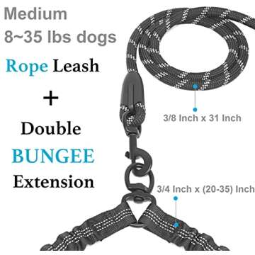 iYoShop Dual Dog Leash - Tangle-Free with Shock-Absorbing Bungee for Two Dogs