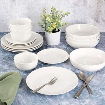 Gibson Home Gracious Dining Double Bowl Porcelain Chip and Scratch Resistant Dinnerware Set, Service for 4 (16pcs), White (Coupe)