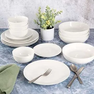 Gibson Home Gracious Dining Double Bowl Porcelain Chip and Scratch Resistant Dinnerware Set, Service for 4 (16pcs), White (Coupe)