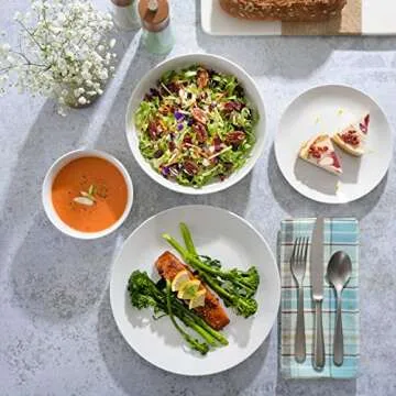 Gibson Home Gracious Dining Double Bowl Porcelain Chip and Scratch Resistant Dinnerware Set, Service for 4 (16pcs), White (Coupe)