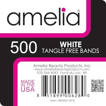 Amelia Beauty, 500 White Elastic Tangle-Free Ponytail Holders – 1/2 Inch US Made Hair Ties for Ponies, Braids and Twists, No Snag, Pain-Free, Strong Hold for All Hair Types, Men, Women, Kids