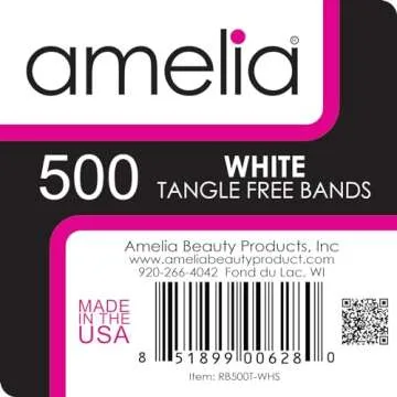 Amelia Beauty, 500 White Elastic Tangle-Free Ponytail Holders – 1/2 Inch US Made Hair Ties for Ponies, Braids and Twists, No Snag, Pain-Free, Strong Hold for All Hair Types, Men, Women, Kids