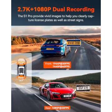 Vantrue S1 Pro 2.7K Dual Dash Cam with Remote Live View and GPS