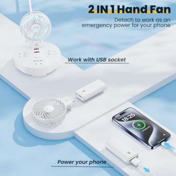 HandFan 5200mAh Portable Handheld Fan, Foldable Personal Fan, Battery Operated Rechargeable Fan, Portable Charger Design, 3 Speeds,5-20H Working Time, for Travel, Outdoors, Indoors-White