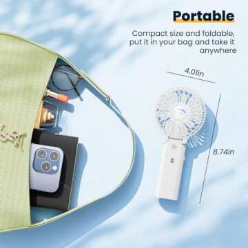 HandFan 5200mAh Portable Handheld Fan, Foldable Personal Fan, Battery Operated Rechargeable Fan, Portable Charger Design, 3 Speeds,5-20H Working Time, for Travel, Outdoors, Indoors-White