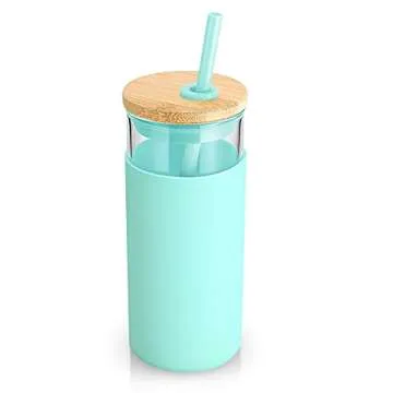 Tronco 20 oz Glass Tumbler Glass Water Bottle Straw Silicone Protective Sleeve Bamboo Lid - BPA Free...
