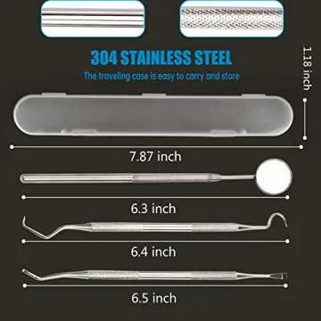 3Pcs Dental Tools, Professional Dental Picks for Teeth Cleaning, 100% Surgical 304 Stainless Steel P...