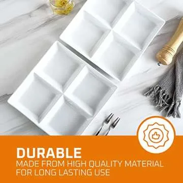 Bruntmor Snacks Dinner Serving Tray Dish in White |10 x 10 inch Set of 2 Decorative Ceramic Appetizer 4 -Compartment Serving Platter Tray | Chafing Dish | Serving Dishes