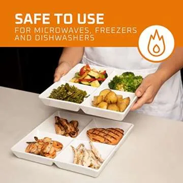 Bruntmor Snacks Dinner Serving Tray Dish in White |10 x 10 inch Set of 2 Decorative Ceramic Appetizer 4 -Compartment Serving Platter Tray | Chafing Dish | Serving Dishes