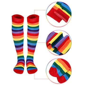 SATINIOR 4 Pairs Rainbow Knee High Socks: Colorful Striped Fun Socks