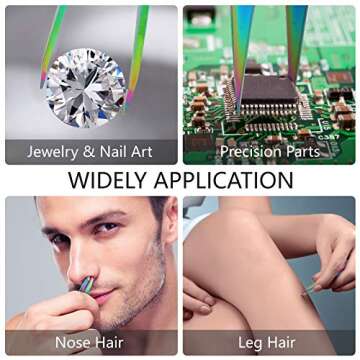 Honoson 6 Pcs Eyebrow Tweezers Set for Women Precision Tweezer for Eyebrows with Curved Scissors Eyelash Brush Girls Facial Hair Plucking Daily Beauty Tools with Leather Storage Case(Rainbow Color)