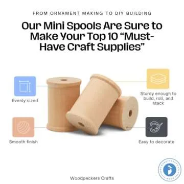 Wooden Spool for Crafts 2 x 1-1/2-inch Pack of 12, Small Empty Thread Spools, Wood Spools for Crafts with Wooden Spindles, by Woodpeckers