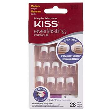 KISS Everlasting French Manicure Kit, Chip-Free Fake Nails with Flexi-Fit Technology, Medium Length,...