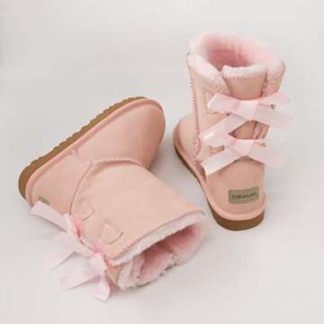 JOY IN LOVE Women's Snow Boots for Winter Shoes Back Bows Pink 9 US