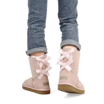 JOY IN LOVE Women's Snow Boots for Winter Shoes Back Bows Pink 9 US