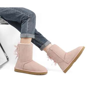 JOY IN LOVE Women's Snow Boots for Winter Shoes Back Bows Pink 9 US