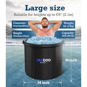 Large Size Ice Bath Tub for Athletes,Multiple Layered Portable Ice Bath Tub for Recovery, Cold Tub Ice Tub Inflatable Ice Bath for Outdoor Cold Plunge tub，34'' x 30''