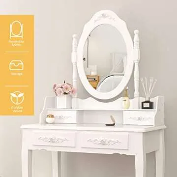 Alohappy Makeup Vanity Set for Girls with Stool & Mirror