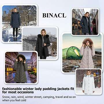 BINACL Women's Thickened Winter Coat with Faux Fur Hood