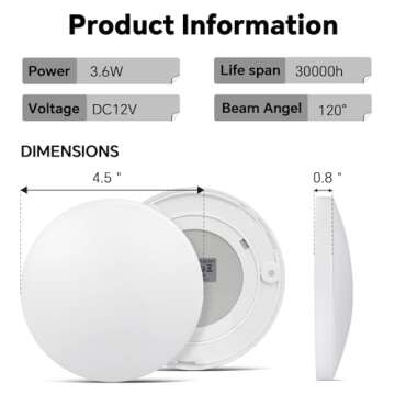 acegoo 12V LED Ceiling Dome Light, RV Interior Puck Light, 12 Volt Overhead Panel Light for Motorhome Travel Trailer Camper Van Boat, CRI 90+ Surface Mount DC 12V 4-Pack (5000K Cool White)