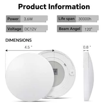 acegoo 12V LED Ceiling Dome Light, RV Interior Puck Light, 12 Volt Overhead Panel Light for Motorhome Travel Trailer Camper Van Boat, CRI 90+ Surface Mount DC 12V 4-Pack (5000K Cool White)