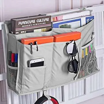 Sugaroom Bunk Bed Organizer - Bedside Storage Caddy with Pockets for College Dorm, Hospital, Baby Bed & Camp (Grey)