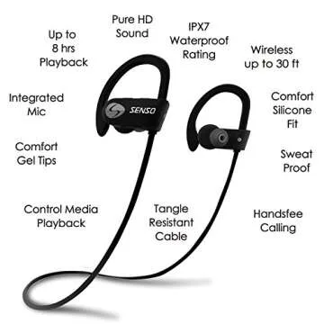 Senso Bluetooth Headphones for Sports - HD Sound & Waterproof