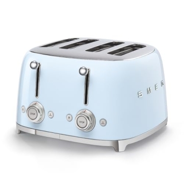 Smeg 50's Style Retro Aesthetic 4 Slice Toaster - Pastel Blue with 6 Presets