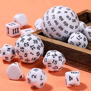 Civaner 15 Pcs Complete Polyhedral Dice Set D3-D100 Spherical RPG Dice Set in Opaque Black, 100 Sides for Role Playing Table Games Party Supplies(White and Black)