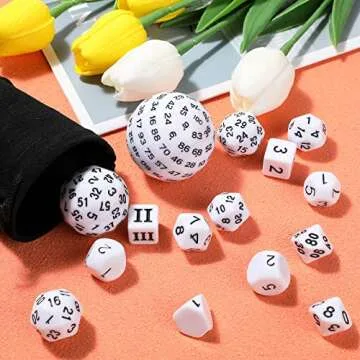 Civaner 15 Pcs Complete Polyhedral Dice Set D3-D100 Spherical RPG Dice Set in Opaque Black, 100 Sides for Role Playing Table Games Party Supplies(White and Black)