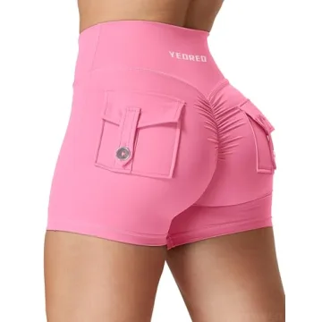 YEOREO Scrunch Workout Shorts with Pocket Design for Women | High Waisted Booty Shorts in Pink
