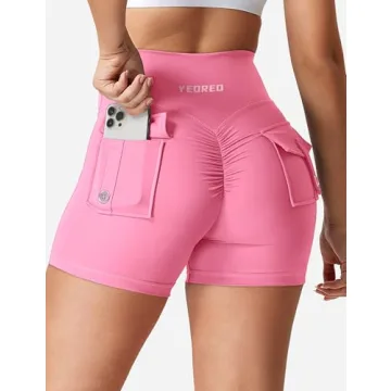 YEOREO Scrunch Workout Shorts with Pockets for Women