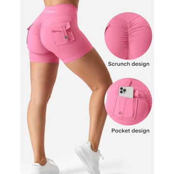 YEOREO Scrunch Workout Shorts with Pockets for Women